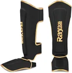 Raytos Muay Thai Shin Guards - MMA Kickboxing Leg Instep Protective Pads, Martial Art Sparring Gear for BJJ Karate Boxing Taekwondo Training, Men Adults Kids Children (B&Gold, M)