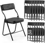 EDWINENE 12 Pack Leather Padded Folding Chairs Portable Stackable Reception Chair with 350LBS Capacity Foldable Comfortable Thickened Cushion Seat for Home Office Outdoor Commercial Events, Black