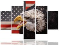 TUMOVO Multi Panel Canvas Wall Art American Flag Pictures Bald Eagle Paintings Red White Artworl 5 Pcs Home Decor for Living Room Framed Stretched Ready to Hang Posters and Prints(60''Wx40''H)