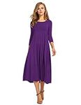HOTOUCH Women's Elegant Round Neck 3/4 Sleeve Midi Dress (Purple M)