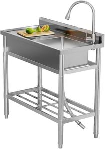 GarveeTech Steel Utility Sink - 36 x 21 x 40 In, With Faucet, Cold & Hot Water Pipe, Single Bowl, for Garage, Restaurant, Laundry