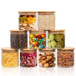 ComSaf 20oz Glass Food Storage Jars Set of 9, Clear Glass Storage Containers with Lids, Pantry Organization Jar, Spice, Blooming Tea, Oat, Coffee and Sugar Container, Small Canister Set for Kitchen