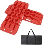 Ruedamann 27.2"L x 10.8"W Off-Road Traction Boards Mini, 2PCS & Carry Bag, Recovery Tracks Mat, Tire Traction Pads Tire Ladder for 4WD Jeep Truck, Mud, Snow, Sand (Red)