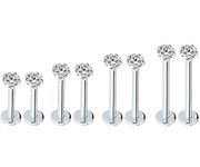 Injoy Jewelry 4 Pairs 16G Stainless Steel 3mm Round Cubic Zircon Lip Rings Labret Monroe Nose Tragus Helix Ear Piercing Jewelry 6-12mm Bar Length