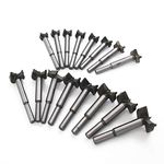 Meichoon Forstner Bit Set 16PCS 15-35mm, Carbon High Speed Steel Woodworking Tool Punching Bit Wood Slabs Flat Wing Drilling Hole Hinge Cemented Carbide Drilling DC01