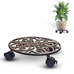 Sharpex Pack of 1 Metal Caddy Iron Dolly on Round Rack Rustproof Sturdy Potted Indoor Outdoor Plant Stand/Trolley with Locking Wheels for Balcony, Living Room, Home and Garden (Gold)