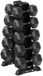 HANDBODE Hex Rubber Dumbbell Set with Rack, Non-Slip Handle Design for Secure & Comfortable Grip, Hand Weights with Rack for Strength Training and Home Gym / 550 LB (Pair of 45, 50, 55, 60, 65 lb)