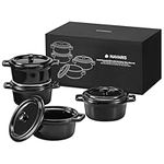 Navaris Small Casserole Dish with Lid - Oven Dishes - Mini Cocotte Casseroles Easy Clean - Mini Dutch Oven Pot with Lid - Non-Toxic Lead-Free - Set of 4-16 oz (473 ml) - Black