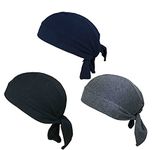 Gajraj Unisex Cotton Patka Skull Cap Bandana/Fashionable Helmet Liner/Head Cap (Pack of 3) (Black-Grey-Navy)