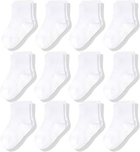 CozyWay Non-Slip Crew Grip Toddler Socks, 12 Pack for Boys & Girls, White, 3-5 Years Old