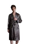 Men's 100% Mulberry Silk Long Robe Kimono Paisley Print Bath Robe, Heavy Silk 19 Momme Dressing Gown