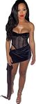 BYDIVA Strapless See Through Mesh Corset Top and Mini Bandage Skirt 2 Pieces Sets Black M