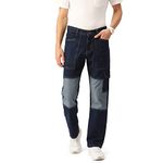PARIS HAMILTON Men Relaxed Fit Colorblocked Distressed Two Tone Stretchable Denim Jeans Blue 36"