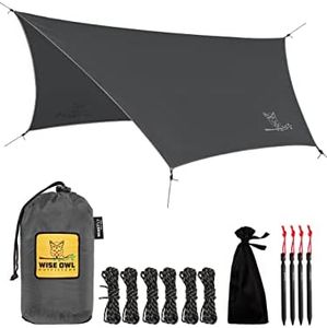 Wise Owl Outfitters Hammock Tarp, Hammock Tent - Rain Tarp for Camping Hammock - Camping Gear Must Haves w/ Easy Set Up Including Tent Stakes and Carry Bag - Lite Grey