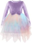 Arshiner Toddler Girls Velvet Dresses Irregular Hem Tulle Cute Bowknot Sparkly Dress Fall Winter Princess Clothes Rainbow Size 2-3