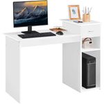 Yaheetech Small White Computer Desk, Compact Study PC Laptop Table Workstation with Drawer and Shelf for Home Office