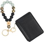 VIQWYIC Wristlet Bracelet Keychain with Wallet for Women, Silicone Beaded Keychain Bangle Car Key Rings Card Holder (Black)