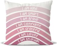 QIYUHOY Boho Rainbow Classroom Throw Pillow Covers, Book Center Calming Corner Playroom Decor Pillow Case, Pink Pillow Cover, I Am Kind Smart Brave Confidence 18x18 Inch Pillowcase(Pink)