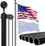 SCWN Flag Pole for Outside In Ground,25FT Sectional Aluminum Extra Thick Heavy Duty Black FlagPole with 5x3 USA Flag White Gloves,Flag Poles Kit for Yard,Outdoor,Commercial or Residential