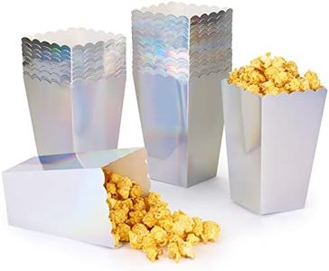 ZebrAnt Iridescent Disposable Popcorn Boxes 6.3 Inches Tall Holographic Rainbow Silver Party Supplies Open-Top Cardboard Paper Popcorn Container for Party Wedding Anniversary Christmas Pack of 12