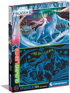 Clementoni 27548 Lights Collection-Disney Frozen 2, Glow in The dark-104 Pieces-Jigsaw Kids Age 6-Made in Italy, Cartoon Puzzles, Multicoloured