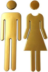 RJWKAZ Premium Funny Bathrooms Signs Acrylic Adhesive Backed Unisex Bathroom Sign 7.8"(Golden)