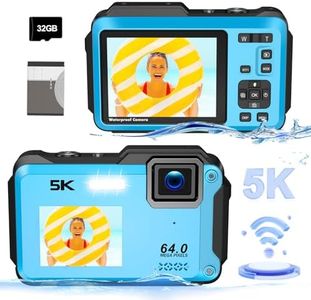 5K Underwater Camera, WiFi 16FT Waterproof Digital Camera, 16X Digital Zoom Dual-Screen Selfie 64MP Underwater Camera For Snorkeling, Waterproof Camera with Fill Light, Lanyard & 32GB TF Card, Blue