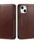 SHIELDON Case for iPhone 13 6.1" 5G, Genuine Leather for iPhone 13 Wallet Magnetic Book Protection Cover, Kickstand RFID Blocking Credit Card Holder Compatible with iPhone 13 2021 - Retro Coffee