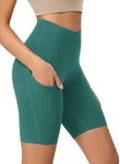 ODODOS 8" Tummy Control Yoga Shorts for Women with Pockets High Waist Running Workout Athletic Biker Shorts, Storm Teal, X-Large