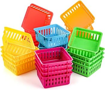 DEAYOU 24 Pack Classroom Storage Baskets, Small Plastic Basket, Crayon Pencil Container Bin Holder for Drawer, Desk, Home, Office, 5.3" L x 5.3" W x 2.4" H