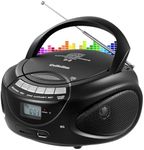 Gelielim Boombox CD Player, AM FM Radio with CD Player, Bluetooth, USB, SD, MMC Drive, Headphone Jack, AC/Battery Operated Portable CD Player Compatible CD-R/RW, Present Idea for Fathers Day-Black