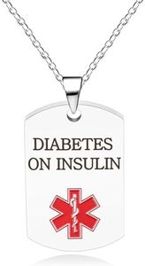 Vivaday Diabetes on Insulin Medical ID Jewelry | White Plated Emergency Necklace | Red Medical Symbol Pendant for Diabetes Awareness | Adjustable Stainless Steel Chain 55+5cm