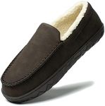 NewDenBer Men's Moccasin Slippers Warm Memory Foam Suede Plush Shearling Lined Slip on Indoor Outdoor House Shoes, 24.dark Brown (Leather), 12