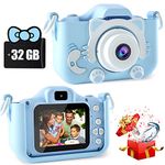 CIMELR Kids Camera Toys for 3-12 Year Old Boys/Girls, Kids Digital Camera for Toddler with Video, Christmas Birthday Festival Gifts for Kids, Selfie Camera for Kids, 32GB TF Card (Blue-Cat)