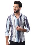 Indian Needle Dark-Grey Striped Corduroy Casual Shirt for Men (Dark-Grey, L)