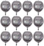 SKYCOOOOL 12PCS 22 Inch Disco Laser Balloon 4D Large Silver Inflatable Sphere Hangable Self-Sealing Aluminum Foil Metallic Mirror Balloon for Dance Party Birthday Wedding Baby Shower Decorations