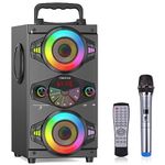 Bluetooth Speakers, 60W Portable Wireless Loud Outdoor Home Party Bluetooth Speaker with Subwoofer, FM Radio, LED Colorful Lights, Microphone, Remote and Big Powerful Stereo Deep Bass Sound Boombox