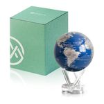 MOVA Globe - Royal Blue and Silver Classic (4.5") | Solar-Powered Spinning Decor for Desk | Self-Rotating Modern Earth Globe | No Batteries Required