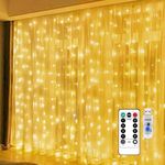 2024 New Fairy Curtain Lights for Bedroom 300 LED, Jezoll Christmas String Lights USB Plug in 8 Modes Wall Hanging Twinkle with Remote Control for Wedding Party Backdrop Decor Warm White (9.8x9.8FT)