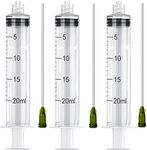 3 Pack 20ml Industrial Plastic Syringes with Blunt Luer Lock Needle 4 Inch for Scientific Labs, Glue Application, Measuring, Refilling and Transfering Liquids