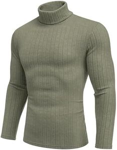 Ekouaer Men's Turtleneck Shirts Long Sleeve Tops Slim Fit Pullover Sweaters Ribbed Thermal Underwear Tops Olive L