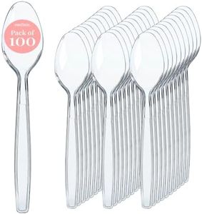 100 Clear Plastic Spoons | Heavy Duty Plastic Silverware Spoons | Fancy Plastic Cutlery | Elegant Disposable Spoons Pack | Bulk Disposable Flatware | Plastic Utensils Set | Nice Disposable Silverware