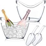 Ice Bucket 2 Pcs 4 Liter Beverage Tub Champagne Wine Bucket for Parties and Drinks Plastic Acrylic Ice Tub with Scoops for Cocktail Bar Good for Champagne or Beer Bottle