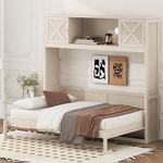 Siemd Queen Size Bed Frame with Storage Cabinets, Foldable Murphy Bed with Frames and Bases, No Box Spring Needed, Easy Assembly, Beige, Without Mattress