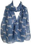 GlamLondon Dachshund Print Scarf, Mini Sausage Dogs, Animal Womens Ladies Long Big Puppies Wrap (a-Denim Blue)