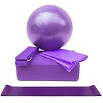 Yoga Set 5PCS Yoga Equipment Set Include Yoga Blocks Yoga Ball Stretching Strap Resistance Loop Band Exercise Band for Yoga Beginners/Professional Workout, Purple