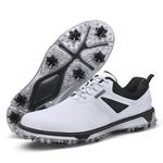 KESCOO Waterproof Golf Shoes Men Professional Spiked Golf Footwear Lightweight Outdoor Comfortable Golf Training Sneakers, White 47