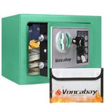 Voncabay Money Safe Box for Home with Sensor Light & Fireproof Security Safe Box for Money Safe with Keys & Pass Code, Lock Box Fireproof Safe with Digital Keypad Green