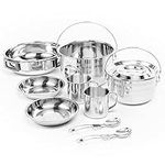 Bramble - 9 Pc Stainless Steel Camping Cooking Set - Pots, Pans, Plates & More