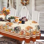 Yighty Oval Thanksgiving Tablecloth 60x84In,Thanksgiving Autumn Harvest Pumpkin Sunflower Turkey Table Cloth,Polyester Waterproof Wrinkle Resistant Durable Tablecloth for Fall,Thanksgiving,Home Decor